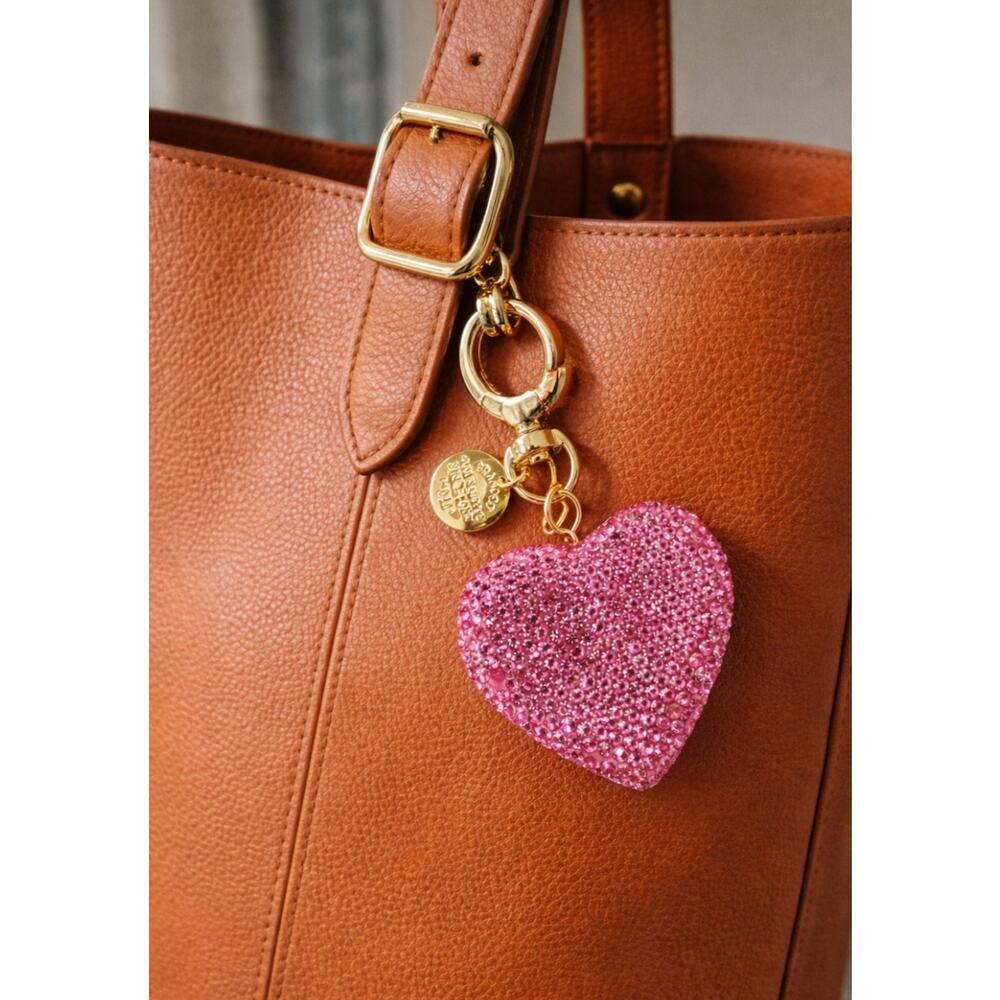 Pink Rhinestone Heart Bag Charm Key Chain New - Picture 2 of 2